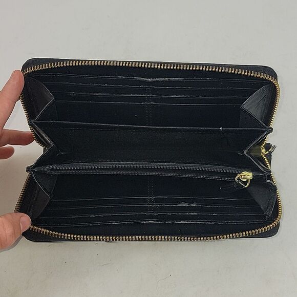 Coach Ashley Leather Wallet Accordion 3 Side Zip Black Wristlet - Picture 7 of 11